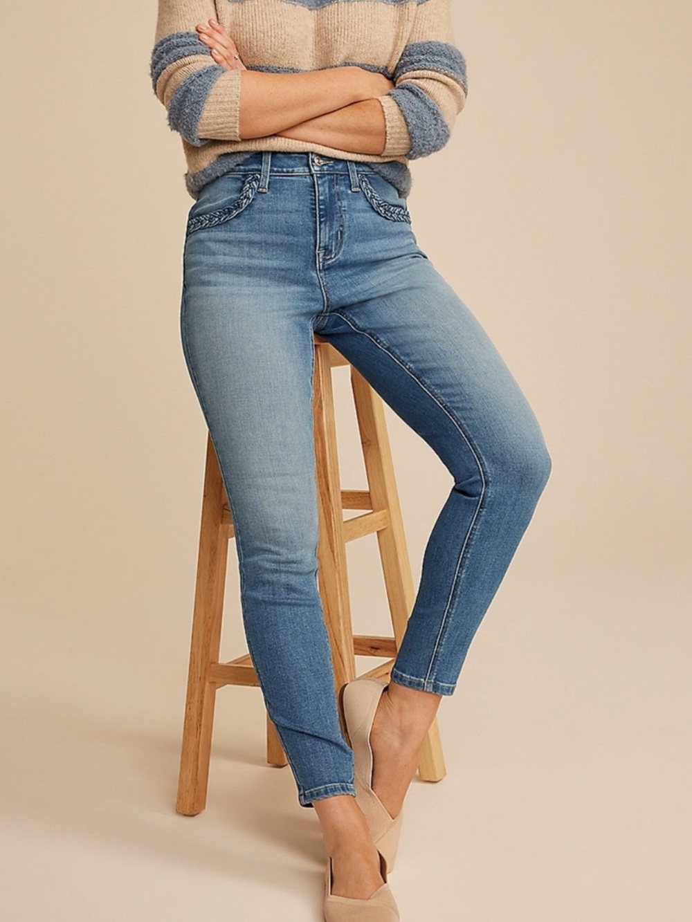 Maurice’s Blue Ankle Jeans with Braided Pocket Detail
